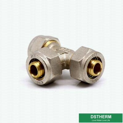 China Customized Equal Threaded Tee Compression Brass Fittings Screw Fittings For Pex Aluminum Pex Pipe for sale