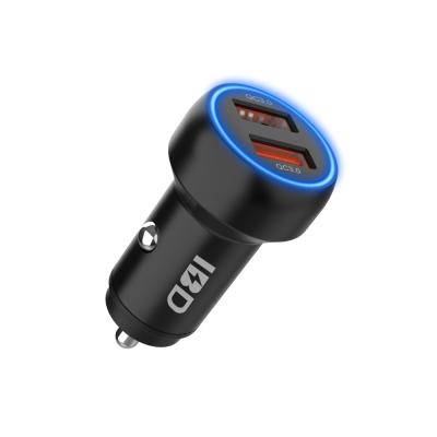 China QC3.0 Dual Port 36W USB Fast Car Charger With Blue LED Ring Cooling Hole for sale