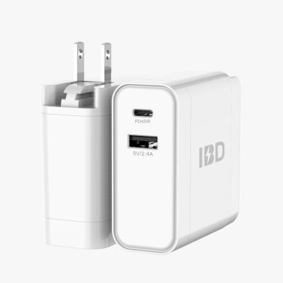 China 5v 2.4a +45w PD Fast Type C Dual Port Wall Charger For IPhone And Mack Book for sale