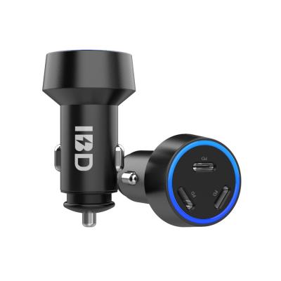 China OEM 3 Ports Type C Phone Charger 60W Aluminium Alloy USB Fast Car Charger for sale