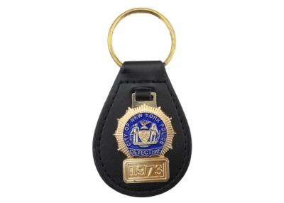 China New York Police Custom Personalized Leather Keychain with Brass Soft Enamel Emblem, Gold Plated for sale