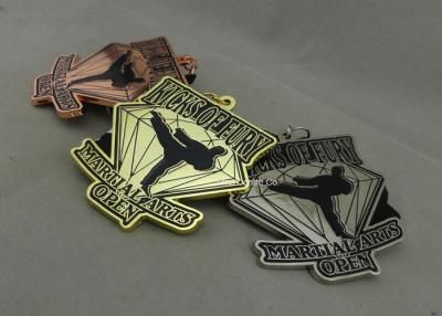 China Customized Martial Arts Ribbon Medals , Die Casting Enamel Medal With Sublimated Lanyard for sale