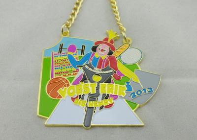 China 3.5mm Color Clown Logo Personalized Carnival Medal For Kids With Gold Chain for sale