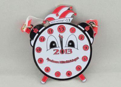China Red Clock Pewter Carnival Medal , 65mm Nickel Plating With Ribbon For Children for sale