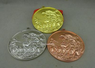 China Zinc Alloy Customized Ribbon Medals , 3D Sports Running Medals With Gold Plating for sale