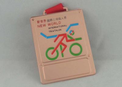 China Copper Ribbon Medals With Printing Ribbon And Soft Enamel For Triathlon Medal for sale