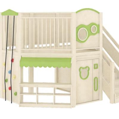 Китай Kindergarten school indoor playground equipment wooden loft play house with climbing frame and slide for kids продается