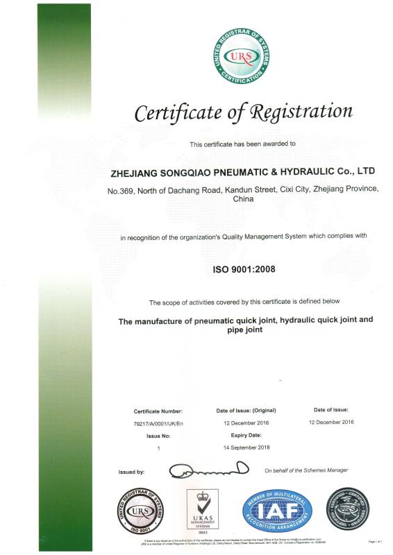 ISO 9001:2008 - Zhejiang Songqiao Pneumatic And Hydraulic CO., LTD.
