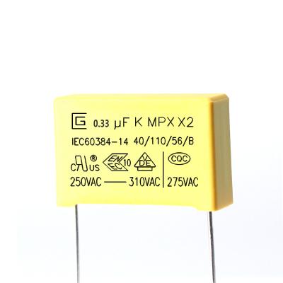 China Perda pequena capacitor 154K de uma segurança de 0,33 F 275VAC X2 para a fonte de alimentação/amperímetro à venda