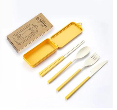 China 3 Piece Dinner Set Packaging Box Travel With Folding Chopsticks Spork Tableware for sale