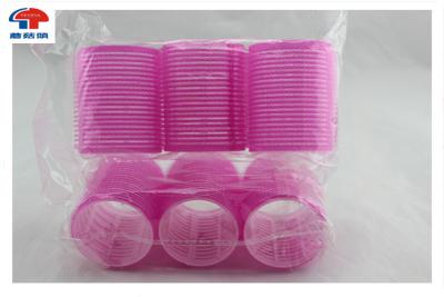 China Pink Extra Large Hook And Loop Hair Rollers Round Magic Tape Hair Care for sale