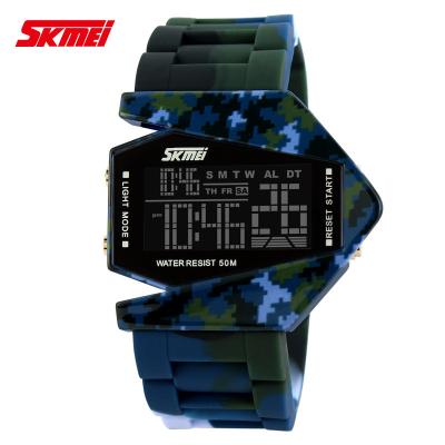 China Faixa européia do silicone da caixa do metal do mercado dos EUA do relógio análogo do LCD do projeto de Camo à venda