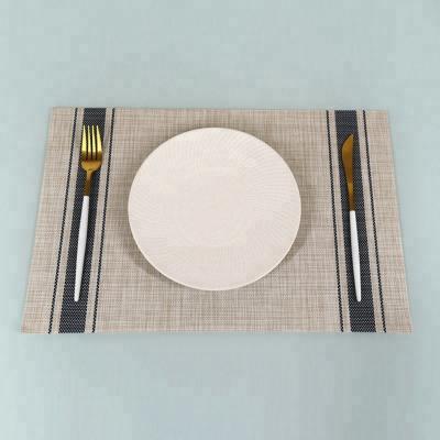 China Stylish Italian Design Stain-Resistant Woven Crossweave Table Sustainable Dining Place Mats With Double Striped for sale