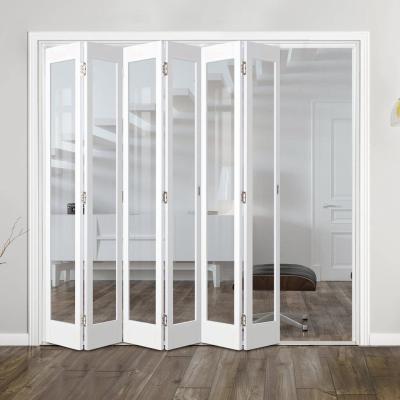 China Customized Plastic Accordion Folding Door Transparent Glass Vertical PVC Frame for sale