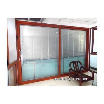 China Nfrc Modern Wooden Shatter Burglary Proof Aluminum Stove Double Design Slim Profile Shutter Insulating Fiber Glass Slide Door for sale