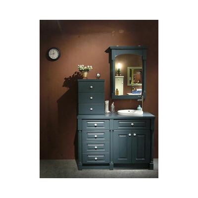 China Bathroom Solid Wooden Cabinet Vanity Mirror Lamp Double Sink Retro Cabinet for sale