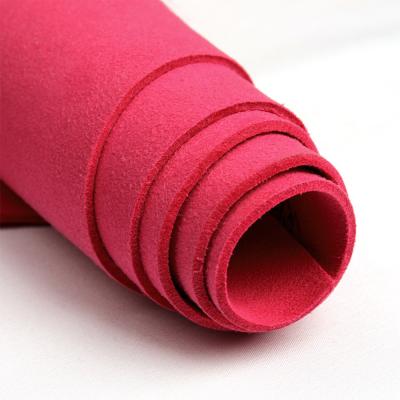 China 1.0mm Rose Red Microfiber Leather Fabric Synthetic PVC Leather For Shoes for sale