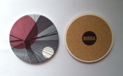 China Round ceramic coaster with cork backing and UV printed/ silkscreen logo for sale