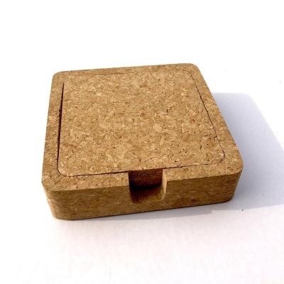 China HOT SALE 4'' Square Cork Coaster Set of 4 With Holder Cork for Bar or Home Decoration for sale