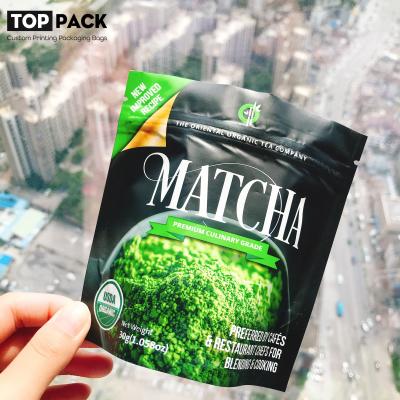 Chine dessus rescellable de tirette de sac d'emballage de poudre de thé vert de 100g Mylar Matcha à vendre