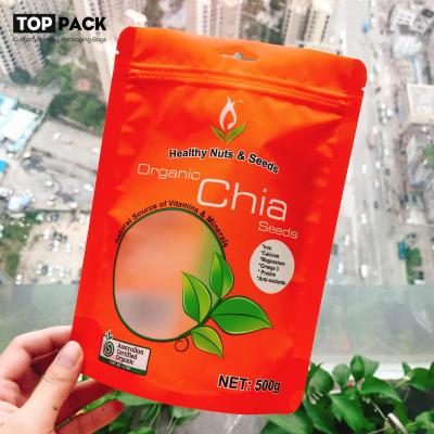 China 500g Stand Up Aluminum Foil Organic Chia Seed Packaging Bag With Window for sale