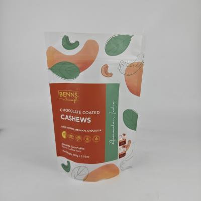 China Custom Printed 100g 3.52oz  Chocolate Coated Cashew Resealable Matte Finish Snack Food Packaging Bag en venta
