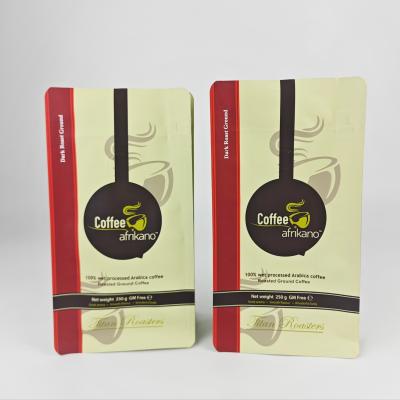 China Kundenspezifischer Druckwiederversiegelbarer Kaffee des Aluminiumfoliebeutels 250g des nahrungsmittelgrades, der flache untere ziper Tasche mit Ventil/Logo verpackt zu verkaufen