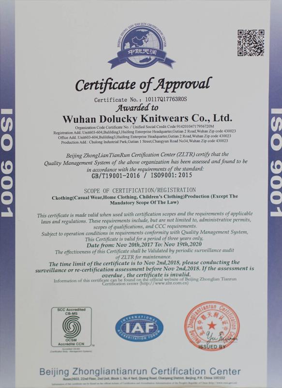 ISO9001 - Wuhan dolucky knitwears co.,ltd