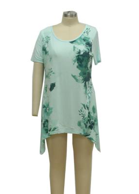 China Impresión grande de la flor de las señoras de la aptitud del desgaste del cortocircuito de la manga de la camiseta casual del cuello barco en venta