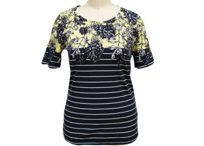 China Ladies Casual Round Neck Shirt Shot Sleeves Allover Disperse Printing Stripe And Flowers for sale