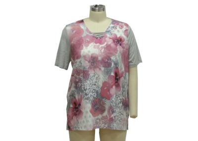 China Grey Melange Jersey Ladies Casual T Shirts V Neckline With Rivets & Binding for sale