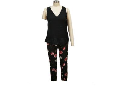 China Matt Satin Silky Feeling Ladies Loungewear Sets Vest And Long Pants Colorful Flower Print for sale