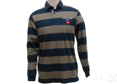 China Colorful Mens Long Sleeve Striped Polo Shirts , 2 Piece Collar Mens Knitted Polo Tops for sale