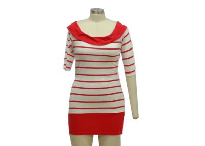 中国 流行の夏の偶然の女性は赤くおよび白いしまのある短い袖のワイシャツを身に着けています 販売のため