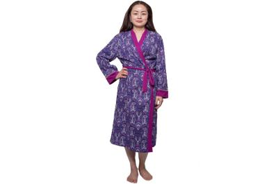 China Purple Single Jersey Womens Summer Nightwear Cotton Long Night Robe With Solid Binding for sale