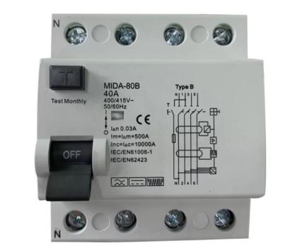 China B Type Electrical RCCB Protected Circuits 2 Pole 4P 30mA DC 6mA for sale