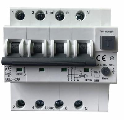 China Tipo interruptor de EKL5-63B 40Amp 63A de B RCBO B32 400V 30mA MCB à venda