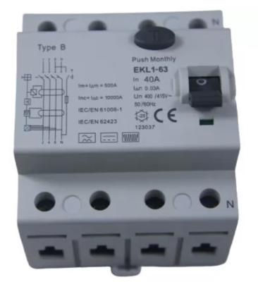 China Electromagnetic IP20 Type B Rcd Breaker For EV Charger 4P 415V for sale