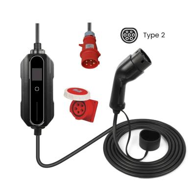 China 7kw 11kw 22kw Portable Ev Charger 32A 1 Phase 3 Phase Type 2 With 5m Cable for sale
