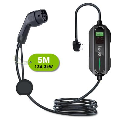 China Type 2 Portable EV Charger 6A - 13A Variable 3kW 5 Metre UK 3 Pin Plug for sale