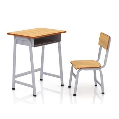 China solid wood Powder Coated Student Desk With Attached Chair for sale
