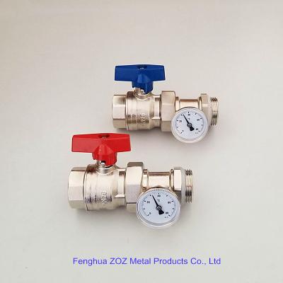 China 1'' Underfloor Heating Manifold Ball Valve With Thermometer ,Radiant Floor Heating Manifolds Ball Valve With Temperature for sale