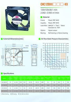 China Fã do processador central da C.C. do rolamento de esferas 120x38mm de CHD12012CB à venda