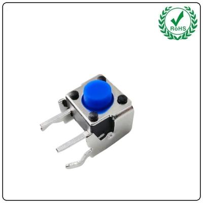 China Right Angle Side Silicone Blue Push Button Tact Switch 2Pins 6x6 With Metal Bracket for sale