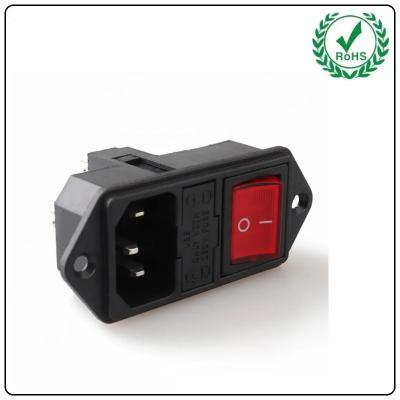 China AC Power Connector Inlet Socket LZ-14-F14 C14 10A 250V 3 Pin Plug Toggle Switch Wiring SDK for sale
