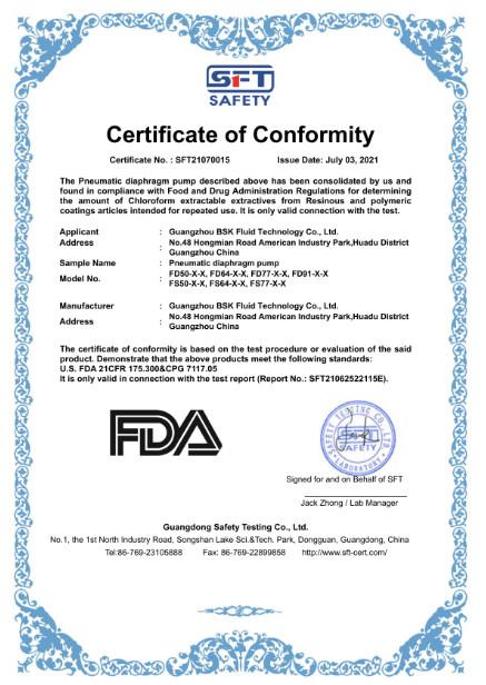 FDA certification - BOGEN PUMPS