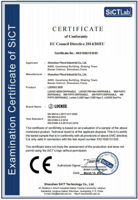 CE - Shenzhen Pinrui Industrial Co.,Ltd
