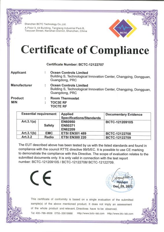 CE Certificate - Ocean Controls Limited
