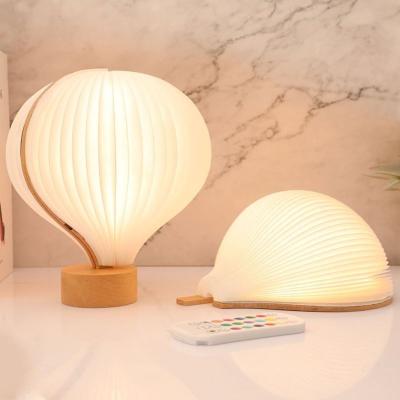 China Bedside Real Wood Table Lamp Creative Hot Air Balloon Design Dupont Paper Night Lights Gifts for sale