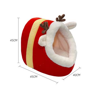 China Pet Mat Soft Pet Bed Cushion Christmas Red Cat Bed Elk Antlers Design for sale